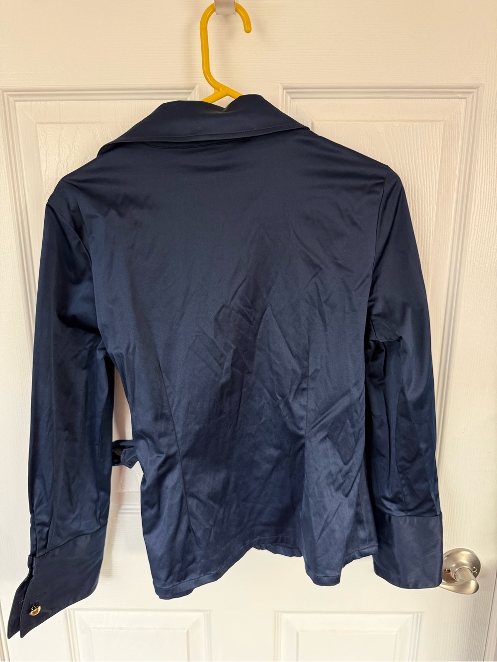 Linea by Louis Dell'Ollio Deep Navy Satin Wrap Blazer - Picture 5 of 7